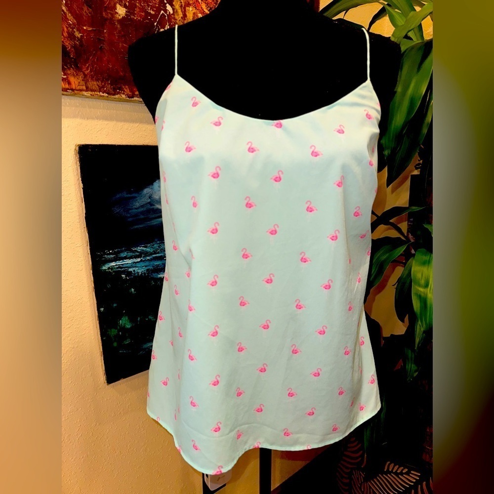 Merona Mint Flamingos Spaghetti Tank Top Size Small